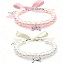 Pearl Necklace With Rhinestone Bone Decor For Dogs Cats Fashionable Pet Wedding Collar Jewelry Suitable For Girl Cats Small Dogs Accessories TZM8 - Multicolor - View 6
