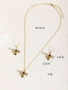 1 pieza Collar + 1 pieza de Aretes Moda de gama alta Elegante Lindos Conjunto de joyas de varias piezas con colgante de insectos de strass y perlas falsas en colores llamativos, adecuado para uso diario, vacaciones y regalos - Conjunto de collar y pendientes de abeja - Ver 4