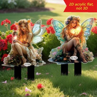 2D亚克力仙女灯笼插杆，户外花园装饰，适用于草坪和庭院