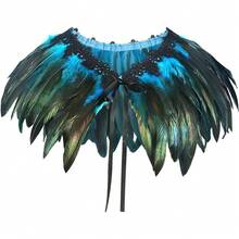 Women's Black Feather Shawl Cape For Halloween Cosplay - Blue - View 8