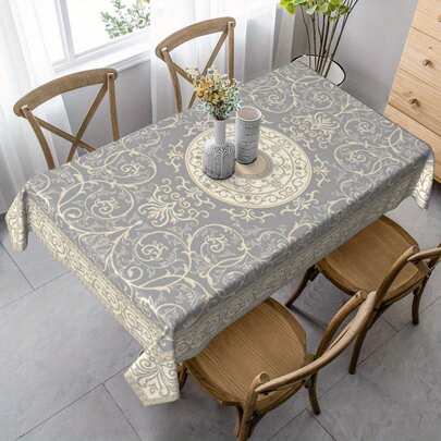 A Bohemian Classic Blue Patterned Tablecloth - Durable Polyester, Vintage Print, Washable And Durable, Perfect For Parties And Everyday Meals.