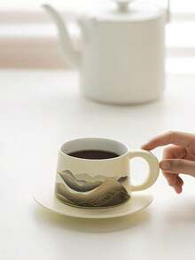 1pc Creative Personalized Chinese Style Ceramic Hand-Drip Coffee Cup, High-Quality Ceramic Household Mug, Specialty Latte Art Cup, Breakfast Milk Cup, Couple Cup, Office Cup, Gift - Multicolor - View 6