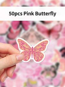 50pcs Cartoon Animal Pink Butterfly Doodle Notebook Stickers Stationery Suitcase Decorations Personalized Laptop Stickers - Multicolor - View 5