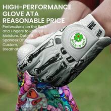 FINGER TEN 1pc Cabretta Leather Men's Golf Glove With Ball Marker, Suitable For Right-Handed Golfers, Fashionable Unique Bone Style, Premium Luxury Feel, Provides Stable Grip - Black - View 5