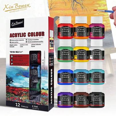 12 X 25ml Acrylic Paint Set Glass Textile Paint Set Artist Quality Rich Pigments Colors Perfect For Beginners Artists Painting On Canvas Wood Clay Fabric Ceramic Crafts