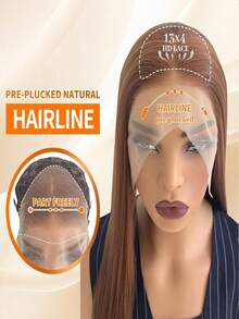26英寸棕色合成蕾丝前假发，13x4高清逼真直发造型，已预先剪裁，女士适用，即戴即用 - 彩色 - 查看 3