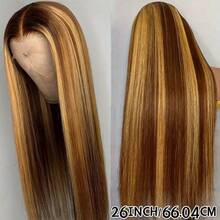 200% 密度 5 英寸 x 5 英寸无胶闭合假发和 13 英寸 x 4 英寸蕾丝前额直发假发，适合女性，预先修剪，无胶，巴西 Remy 真人发，高清透明蕾丝前额，长发混纺假发，自然黑 - SP4/27 - 查看 6