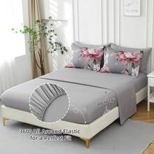 7 Piece Grey Pink Floral Comforter Set Full/Queen/King Size Bed In A Bag, Blush Flowers Printed On Light Pink Comforter Set With Sheets, Soft Microfiber Botanical Bedding Set For Wedding Items,Home Bed Room Decor,Easter Gifts,Mothers Day Gift,All Season - Grey Pink-090869 - 查看 2