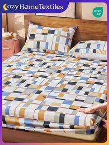 1件印花床笠(不含枕套),亲肤床垫罩,图案床垫保护套,柔软透气,多种尺寸可选,适用于单人床/双人床/大号床/特大号床,可机洗,家居装饰,卧室装饰,通过Oeko-Tex认证 - 彩色 - 查看 9