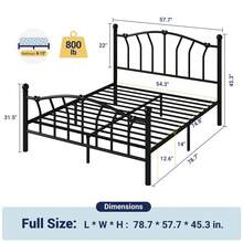 Allewie 14 Inch Twin/Full/Queen/King Size Metal Platform Bed Frame With Heart-Shaped Headboard And Footboard/Iron-Art Mattress Foundation/Under Bed Storage/No Box Spring Needed/Easy Assembly/Noise-Free/Black - 黑色 - 查看 9