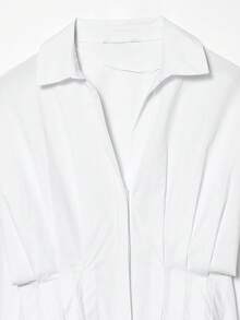 YROOE Women's Spring/Summer Pleated Silk Blend Fitted Long Sleeve Blouse - White - View 5