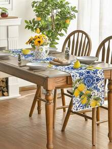 1pc Lemon Blue & White Ceramic Table Runner, Suitable For Spring Kitchen, Dining Table, Family Gathering, Available In Multiple Sizes - Blue - View 6