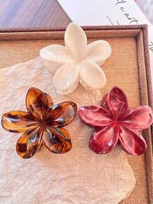 3pcs 8cm/3.15in Wine Red, White, Leopard Print Big Wavy Flower Hair Clips, High Quality Elegant Minimalist, Suitable For Daily, Casual, Party, Work, Vacation, Washing Face, Makeup, Matching Outfits, Elegant Hair Clips, Casual Hair Clips, Beauty Hair Clips, Summer Hair Clips Summer Hair Accessories Beach Claw Clips Flower Hair Clips Vacation Hair Clutch Fashion Hair Claw - Multicolor - View 2