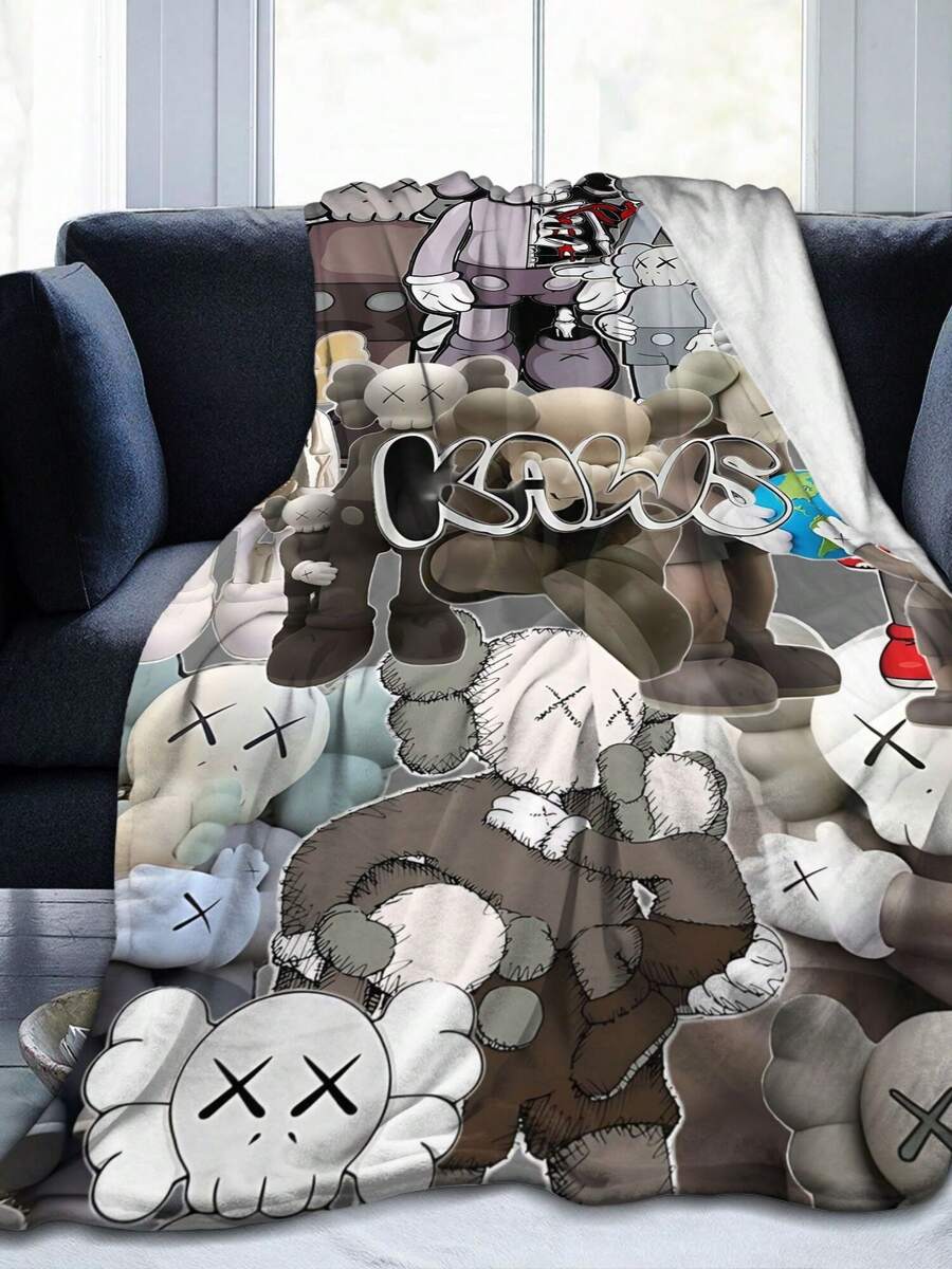 Kawss Kawaii Kaw Blanket Luxury Anime Flannel Blanket - Ultra Soft Cartoon Print, The Perfect Gift For Any Occasion, Christmas, Birthday, For Home, Camping & Travel Use - màu đen - Xem 1