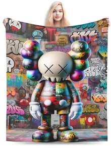 Kawss Kawaii Kaw Blanket Luxury Anime Flannel Blanket - Ultra Soft Cartoon Print, The Perfect Gift For Any Occasion, Christmas, Birthday, For Home, Camping & Travel Use - màu đen - Xem 3