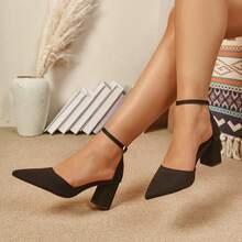 New Women's High Heel Shoes, Pointed Toe Chunky Heel Hollow-Out Design, Versatile For Wedding, Party And Occasions - Black - View 3