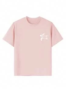 Tween Girl Turtle Print T-Shirt, Soft And Comfortable Fabric Summer Top, Suitable For Girls' Daily Wear And Vacation Style - Pink - View 5