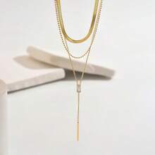 1 pieza Collar de moda multicapa, accesorio de acero inoxidable personalizado, resistente al agua y versátil de alta gama - collar de varias capas - Ver 4