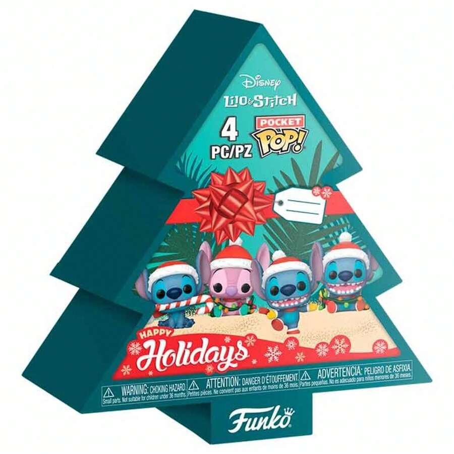 Funko Pocket POP! Lilo & Stitch - Christmas Tree Happy Holidays - Pack Of 4 Mini Figures 3.8cm - Stitch And Angel With Christmas Hat - Multicolor - View 1