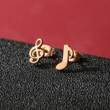 1 Pasang Anting Tusuk Kecil Berbentuk Not Musik, Anting Tusuk Stainless Steel untuk Pria, Perhiasan Berbentuk Hati Musik, Anting Simbol Musik, Aksesoris Pelajar - GED773 - View 12