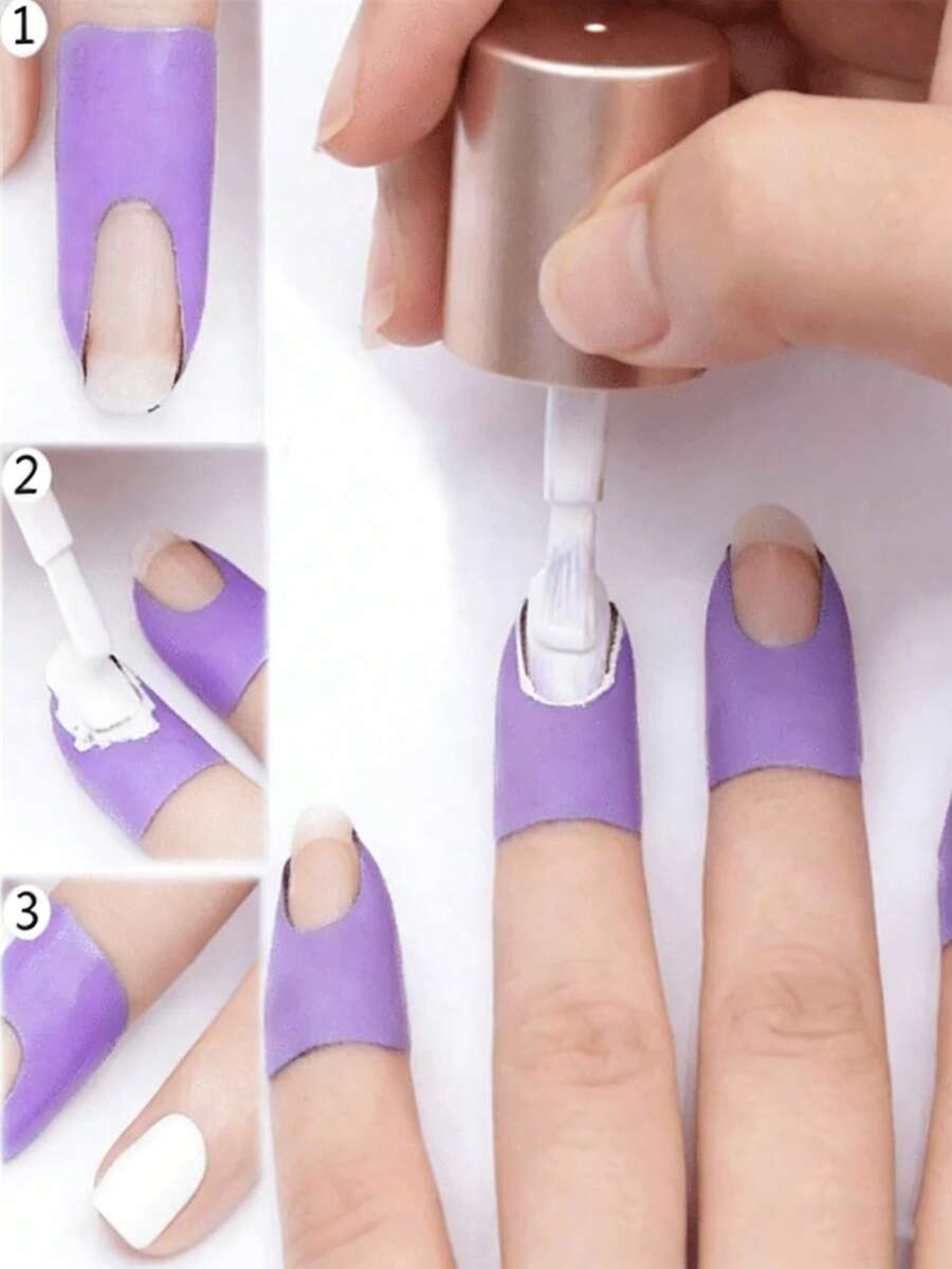 Bộ 100/50/30/10 chiếc, 10 chiếc miếng bảo vệ sơn móng tay hình chữ U, lớp sơn lót móng tay, miếng bảo vệ sơn gel (thích hợp cho ngón tay), dùng để ép nhiệt in ấn giúp ngăn ngừa lem sơn móng tay, phụ kiện làm móng, dụng cụ làm móng, mùa tựu trường, làm móng, thích hợp cho việc dập khuôn móng. - Màu tím - Xem 1