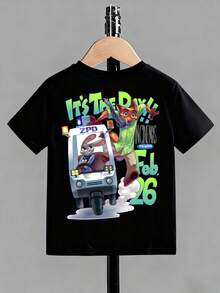 Disney-Zootopia Judinik Printed Children's T-Shirt In Black, Breathable And Comfortable Short Sleeved, For Daily Casual Basic Tops For Boys And Girls In Zootopia - Black - View 2