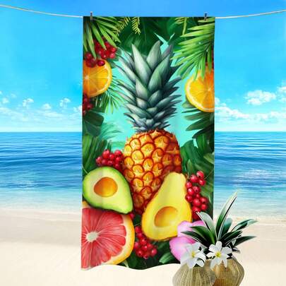 1pc Pineapple & Orange Pattern Beach Towel, Super Absorbent Quick Dry Towel For Swimming, Soft & Lightweight Beach Blanket, Ideal Beach Essential For Beach, Swimming, Outdoor, Travel