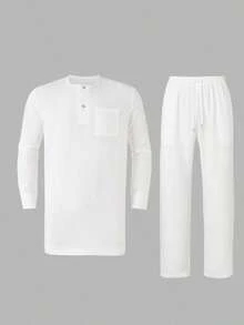 White 3-Piece Agbada Set For Men – Elegant & Royal Style, Embroidered Robe, Long Sleeve Shirt + Elastic Waist Pants | Stylish African Outfits For Parties, Everyday Wear, Weddings, And Cultural Celebrations, Men's Matching Set - 白色 - 查看 5