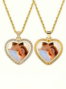 1pc Customized Sparkling Cubic Zirconia Pendant Necklace, Personalized Photo/Couple Photo Pendant Necklace, Suitable For Women, Men, Family, Friends, Parents, Boyfriend/Girlfriend, Suitable For Holidays, Anniversaries, Birthdays, Thoughtful Gift - Multicolor - View 7