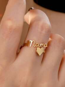 1 Stück "Mama" Buchstaben Herz-förmiger verstellbarer Ring, 18K Goldplattiert Edelstahl, Gold/Silber Farbe, Modeschmuck, Muttertags-/Geburtstaggeschenk - Mutter - Übersicht 7