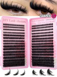 CMAYOME 384/544pcs C-Curl Mixed Length 8-16mm Fluffy & Lightweight Natural Eyelash Extension Kit, Reusable Eyelash Clusters, C-Curl Individual False Eyelashes - Pink - View 12
