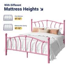 Allewie 14 Inch Twin/Full/Queen/King Size Metal Platform Bed Frame With Heart-Shaped Headboard And Footboard/Iron-Art Mattress Foundation/Under Bed Storage/No Box Spring Needed/Easy Assembly/Noise-Free/Pink - 粉色 - 查看 7