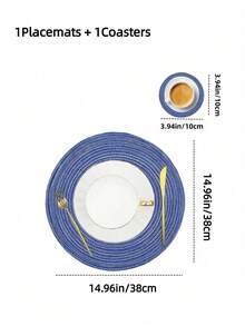 Manteles individuales tejidos redondos de tamaños surtidos, lavables, para mesa de cocina, adecuados para reuniones familiares, fiestas de boda y decoración de mesa de banquete (Azul) - Azul - Ver 24