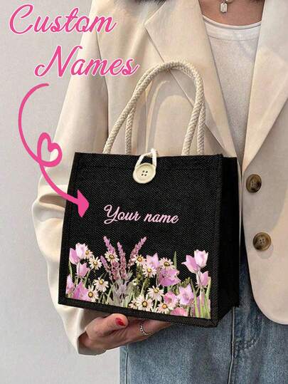 Customizable Tote Bag, Personalized Teacher's Day Gift, Thanksgiving Gift, Lightweight Large Capacity Casual Fashionable Suitable, Suitable For Wedding, Birthday, Beach, Holiday