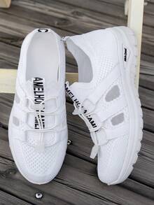 Women's Knitted Elastic Slip-On Casual Sneakers, Minimalist Versatile Lightweight Comfortable Soft-Sole Sock Shoes, Mesh Breathable Non-Slip Running Shoes - White - View 5