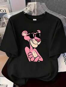 Women's Casual T-Shirt With Cartoon Character Print, Soft Fabric, Loose Fit, Round Neck, Short Sleeves, Spring-Summer, Everyday Wear, , Chic, Youth Fashion, Comfortable, 2026, Casual Clothing - 白色 - 查看 1