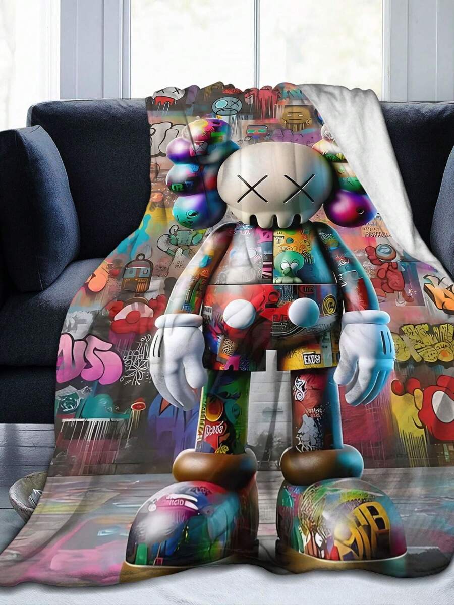 Kawss Kawaii Kaw Blanket Luxury Anime Flannel Blanket - Ultra Soft Cartoon Print, The Perfect Gift For Any Occasion, Christmas, Birthday, For Home, Camping & Travel Use - màu đen - Xem 1