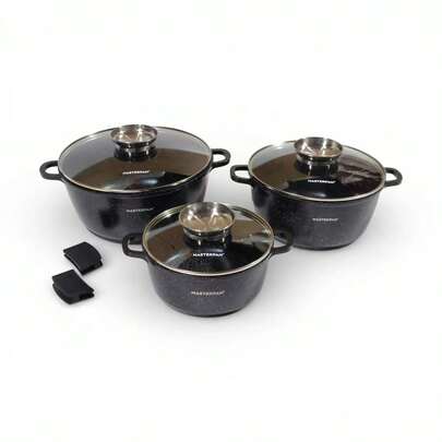 SET OF 6 INDUCTION SOUP POTS SET GAS POTS MARBLE LIDS