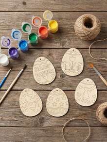 8件/11件套木制复活节彩蛋造型装饰套装，包含画笔和多种颜色颜料，空白木制装饰品，复活节彩蛋造型木制摆件，配有木制部件和绳子，适合复活节春季DIY家居装饰、复活节装饰品、复活节节日挂饰、艺术工艺品礼品、生日、毕业季等场合。 - 彩色 - 查看 3