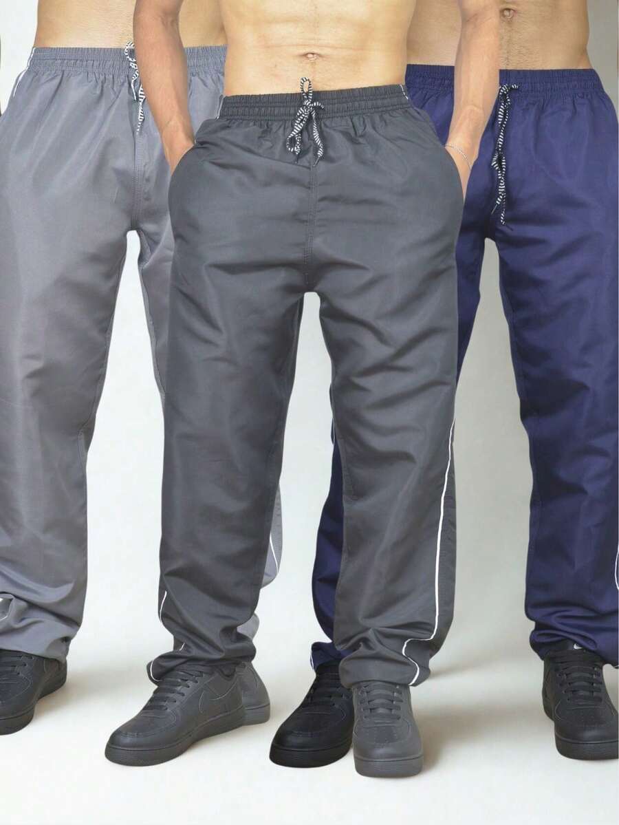 Kit Of 3 Adjustable Athletic Pants For Men With 3 Pockets And Drawstring - Navy Blue, Gray and Black - View 1