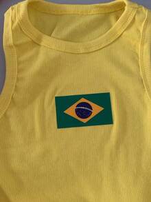 Women's Casual Ribbed Tank Top With Flag Print - Summer Copa Brasil - 黃色旗幟 - 查看 8