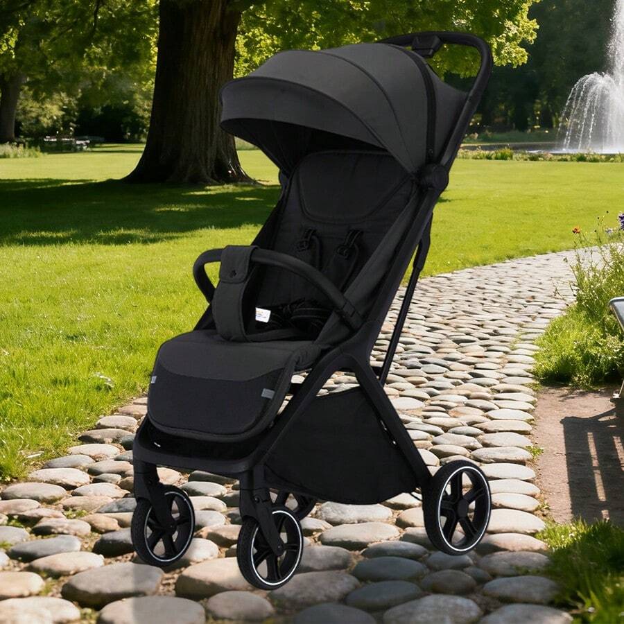 Lightweight Stroller, Foldable Stroller, Extended Zippered Sun Canopy, One-Touch Collection, Adjustable Backrest, Breathable Mesh Fabric, Easy To Carry, Suitable For Travel - Black - View 1