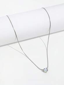 1件时尚简约精致小爱心吊坠项链，百搭锆石爱心吊坠项链，女士必备 - 銀色 - 查看 3