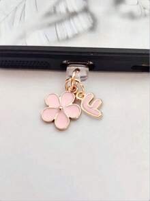 Fleur de Sakura rose en alliage de silicone 2-en-1 Fleur de Sakura rose + 26 lettres Bouchon anti-poussière pour port de charge de téléphone, pendentif en alliage exquis, doux et mignon pour accessoire de mode, décoration pour port de charge de smartphone, tablette, écouteur, Kindle, bouchon anti-poussière et anti-humidité transparent en silicone, convient comme petit cadeau, étanche, compatible avec les séries de téléphones Lightning/Type-C et autres Android/Apple 17/16/15, cadeau d'anniversaire de printemps - Rose bonbon - Voir 31