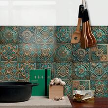 复古浮雕条纹瓷砖贴纸，自粘防水墙贴，适用于厨房和浴室 - A - 查看 1