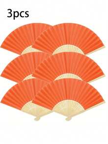 1/2/3/4/6/8pcs Folding Fans Made Of Bamboo, Perfect For Hand-Held Use. These Crafted Fans, Inspired By Japanese And Chinese Designs, Are Ideal For Weddings, Bridal Events, Church Gatherings, Decorations, And As Gifts Or Party Favors In Orange - Orange Color - View 9