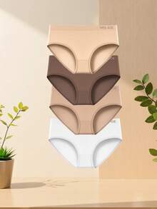 4pcs/Pack Seamless Mid-Waist Panties, Maillard Color Comfortable High Elasticity Triangle Briefs - Multicolor - View 6