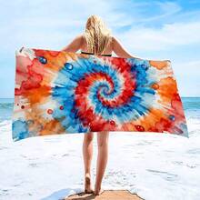 1 pezzo Telo da spiaggia con motivo a righe e Tintura a nodi colorato, telo da spiaggia extra large in microfibra super morbida, asciugamano da bagno altamente assorbente, adatto per viaggi, piscina, immersioni, surf, yoga, campeggio, disponibile in varie misure, accessorio da spiaggia - C - Visualizzare 7