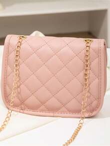 Mini Diamond Quilted Chain Strap Minimalist Shell Bag, Suitable For Daily Wear - Pink - View 7