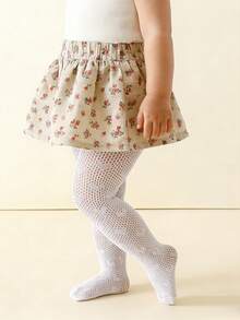2pcs/Set Baby Girls' Sweet Lady-Like Heart Jacquard Mesh Leggings, Suitable For Girls' Daily Wear In Summer - White - View 3